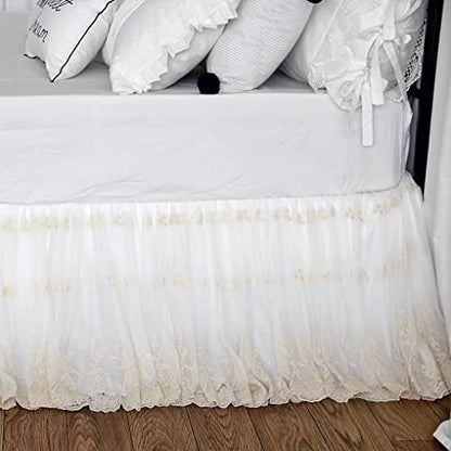  Shabby Luxury Lace Bed Skirt Cream White Dust Ruffle Bed Skirts Cotton Unique Bedroom