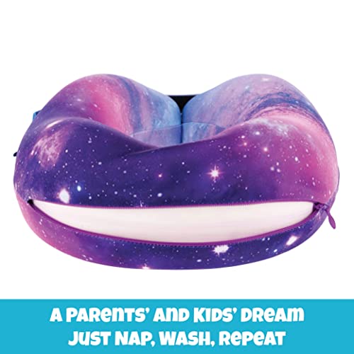  Byron's Games Kids Memory Foam Neck Pillow With Adjustable Strap Offering 360° Support. Add Comfort To Airplane Or Car Journeys With The Toddler Travel Pillow. Machine Washable Cover (Galaxy)