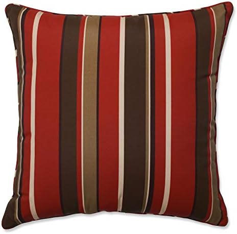  Pillow Perfect Reversible Floral Stripe Outdoor Throw Accent Pillow, Plush Fill, Weather, And Fade Resistant, Large Square - 18.5" X 18.5", Brown/Orange Annie, 2 Count
