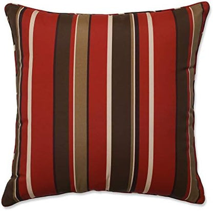  Pillow Perfect Reversible Floral Stripe Outdoor Throw Accent Pillow, Plush Fill, Weather, And Fade Resistant, Large Square - 18.5" X 18.5", Brown/Orange Annie, 2 Count