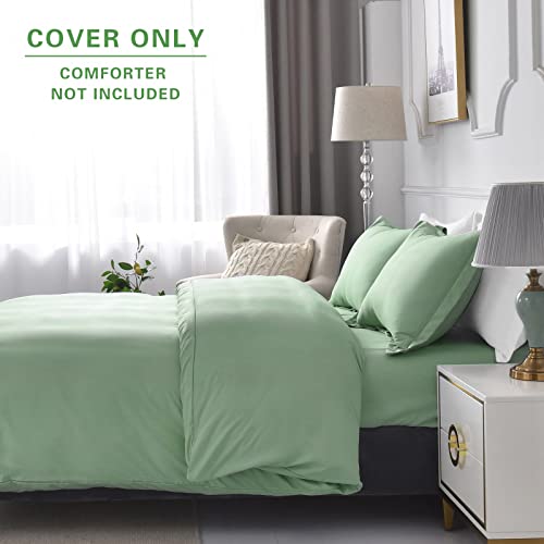  Duvet Cover Set King Size, Ultra Soft Washed Microfiber Duvet Covers, 3 Pieces Bedding Duvet Cover Sets(1 Duvet Cover, 2 Pillowcases) With Zipper Closure & Corner Ties (Light Green, King)