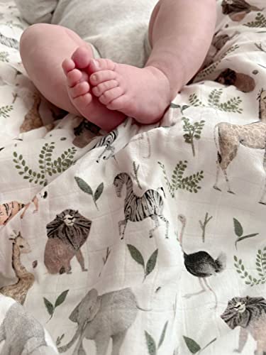  Little Jump Muslin Baby Quilt, Jungle Print Bamboo Muslin Quilt Toddler Blanket - Oversized 47" X 47" - 2 Layers Muslin Crib Blanket For Baby Boy And Girls (Jungle)