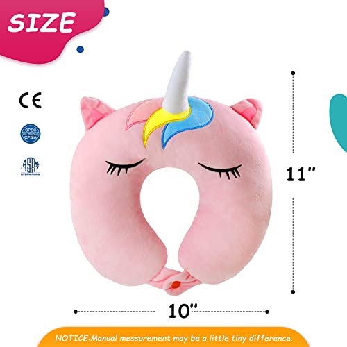  SpecialYou Kids Unicorn Travel Neck Pillow For Airplane, Car, Train Neck Support For Sleeping Resting, Soft Memory Foam Insert And Cute Pink Unicorn Animal Plush Pillow Cover Chirldren Gifts