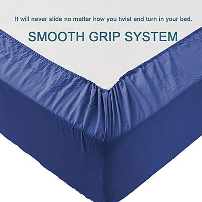  Shilucheng Full Size Bed Sheets Set Microfiber 1800 Thread Count Percale Super Soft And Comforterble 16 Inch Deep Pockets - 4 Piece (Full,Navy Blue)
