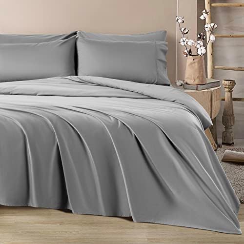  SONORO KATE 1200 Thread Count Cotton Sheets, Luxury 100% Egyptian Cotton Queen Size Sheets, Extra Soft Bed Sheets Sateen Weave With 16" Elasticized Deep Pocket - 4 Piece(Queen,White)