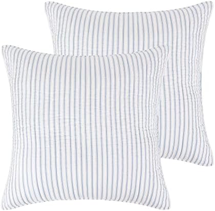  Levtex Home - Tobago Stripe Charcoal - Quilted Charcoal And White Shams Set Of Two (26 X 26 In.) - Pin Stripe - Cotton Fabric
