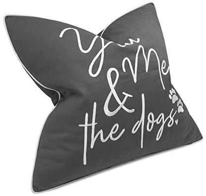  EURASIA DECOR You Me & Dogs Quote Embroidered Decorative Square Accent Throw Pillow Cover - Gifts For Dog Lover, Pet Lover, Home - 18x18 Inches, Grey