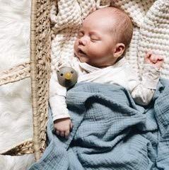  Ely's & Co. Muslin Swaddle Blanket 3-Pack For Baby Boy— 100% Cotton Muslin Extra-Large Swaddle Blankets (47”x 47”) — (Misty Blue Stars│Solid│Stripes)