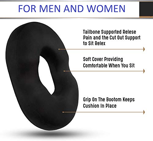  Donut Pillow Tailbone Seat Cushion - Orthopedic Design| Coccyx Memory Foam Pillow Contoured Luxury Comfort, Pain Relief For Hemorrhoids, Prostate, Pregnancy, Post Natal Sciatica Coccyx,
