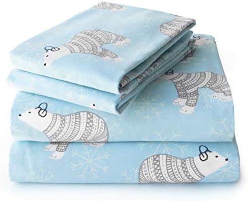  - Queen Flannel Sheets Complete Set - Includes Flat Sheet/Fitted Bed Sheet/ 2 Pillow Cases, Warm And Cozy Winter Sheets - Polar Bears