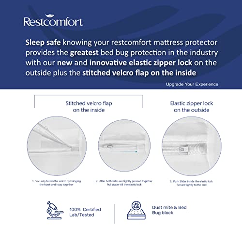  Luxury Cotton Terry Zippered Mattress Protector And Encasement - Bed Bug Dust Mite Proof, Hypoallergenic, Water Resistant - Rest Comfort (Queen, Stretches 9”-15 Depth)