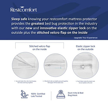  Luxury Cotton Terry Zippered Mattress Protector And Encasement - Bed Bug Dust Mite Proof, Hypoallergenic, Water Resistant - Rest Comfort (Queen, Stretches 9”-15 Depth)