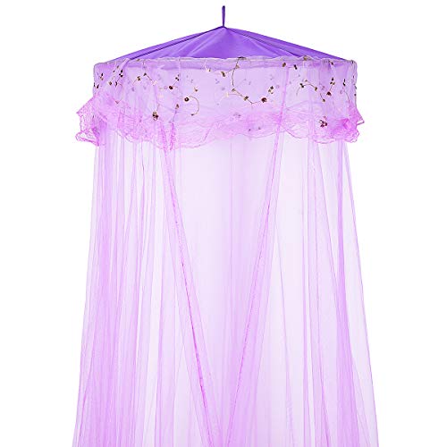  BCBYou Princess Bed Canopy Netting Mosquito Net Round Lace Dome Girl Play Tent Reading Nook Baby Kids Games House For Twin Full And Queen Size Beds Crib With Jumbo Swag Hook (Purple)