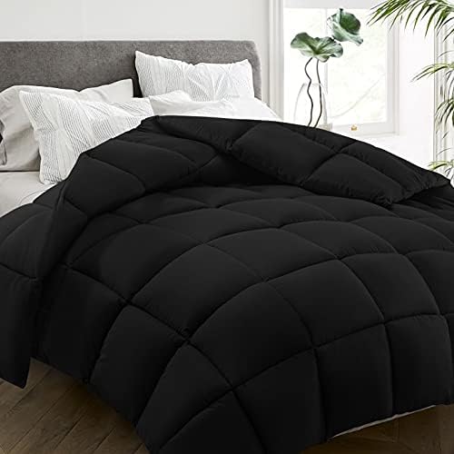  All Season Queen Size Bed Comforter - Cooling Down Alternative Quilted Duvet Insert With Corner Tabs - Winter Warm - Machine Washable - Dark Grey