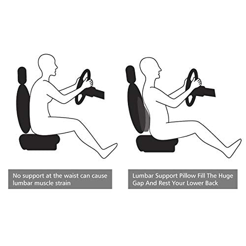  Au-kee Lumbar Support For Car, Genuine Leather Memory Foam Pillow Lower Back Cushion For Office Chair With Adjustable Strap (Black)