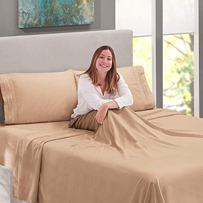  Clara Clark Premier 1800 Series 4pc Bed Sheet Set - Deep Pocket Bundle With UBER Comfort Set Of 4 Corner Adjustable Bed Sheet Straps Suspenders Grippers Fasteners (White, King)