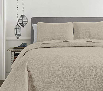  Austin 3-Piece Oversized Bedspread Coverlet Set (King, Khaki)