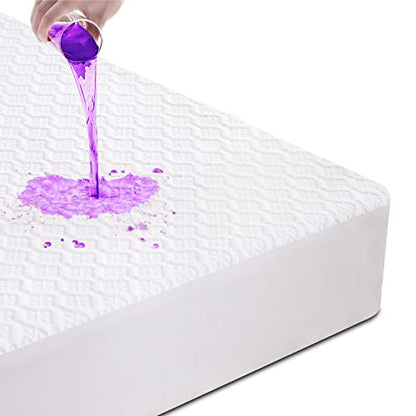  Bamboo Waterproof Mattress Protector Queen Size, 8"-21" Deep Pocket Mattress Cover Cooling Breathable Soft Noiseless Washable