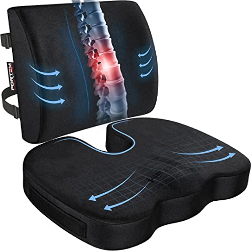  FORTEM Chair Cushion/Seat Cushion For Office, Lumbar Support For Chair, Car, Back Support Memory Foam Pillow Washable Cover (Black, Velour)