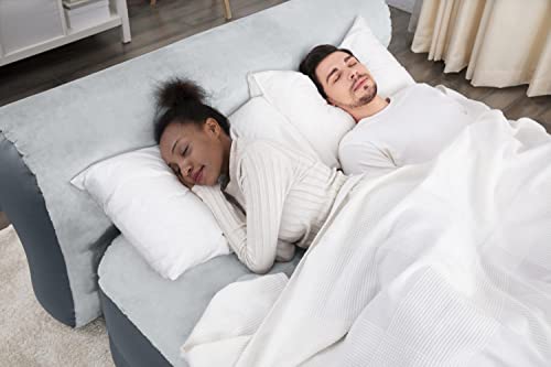  Queen Air Mattress With Headboard | Supersoft Snugable Top, Extra Durable Tough Guard | Raised Airbed With Built In Pump + USB Charger (90"x60"x29") Grey