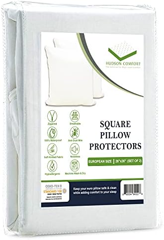  Udson Comfort 30x30 Pillow Protector - 100% Waterproof, Prevents Feathers From Popping, European Square Zippered Pillow Covers (2 Pack, 30x30 Inch)