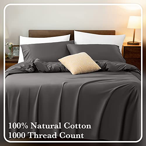  LIANLAM 1000 Thread Count Cotton King Size Sheets - 4 Piece, Luxury Egyptian 100% Cotton Bed Sheets Set, Smooth And Wrinkle, 16-Inch Deep Pocket(Dark Grey,King