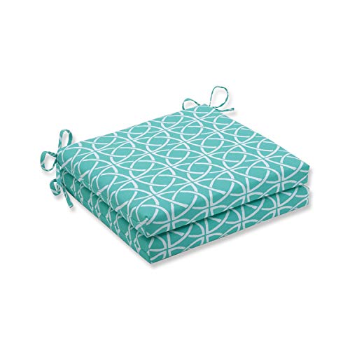  Pillow Perfect Outdoor/Indoor Catamaran Tile Aqua Square Corner Seat Cushions, 20" X 20", Blue, 2 Pack