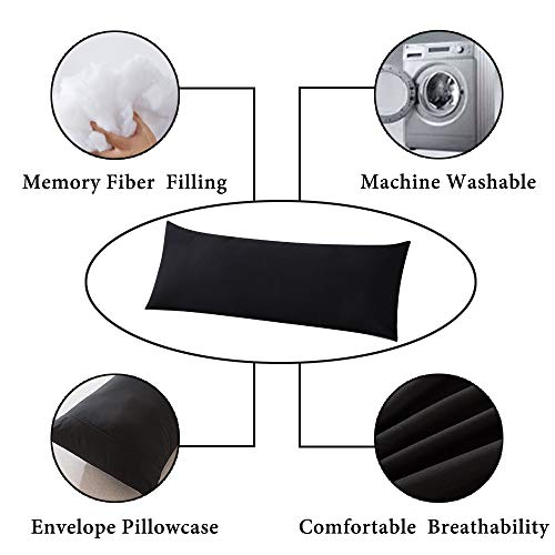  Body Pillow With Pillowcase-Soft Long Bed Pillow For Adults-Breathable Full Body Pillow Insert For Sleeping,20x54inches-Black