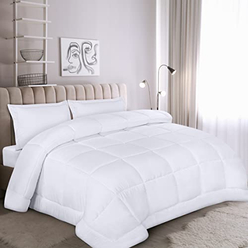  Queen Comforter Set With 2 Pillow Shams - Bedding Comforter Sets - Down Alternative White Comforter - Soft And Comfortable - Machine Washable