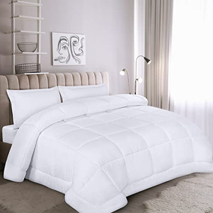  Queen Comforter Set With 2 Pillow Shams - Bedding Comforter Sets - Down Alternative White Comforter - Soft And Comfortable - Machine Washable
