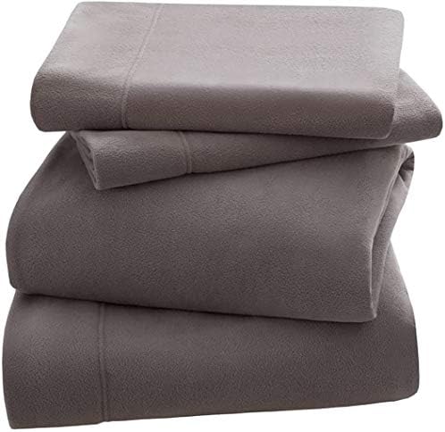  Peak Performance 3M Scotchgard Micro Fleece Bed Sheet Set Wrinkle And Stain Resistant, Soft Plush Sheets With 14" Deep Pocket, Cold Season Cozy Bedding-Set, Matching Pillow Case, Queen, Grey, 4 Piece