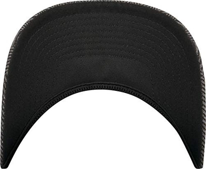  Flexfit Heringbone Melange Black Grey Wooly Combed Stretchable Fitted Cap Kappe