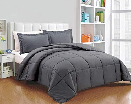  Chezmoi Collection 3-Piece Down Alternative Comforter Set (Queen, Gray)