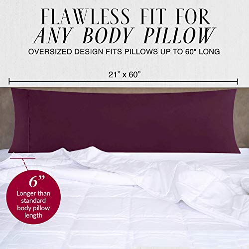  Italian Luxury Body Pillow Cover - Soft 21" X 60" Microfiber Long Pillow Case W/ No Zipper - Fits 20" ﻿x 54" Pillow, Machine Washable, Gray