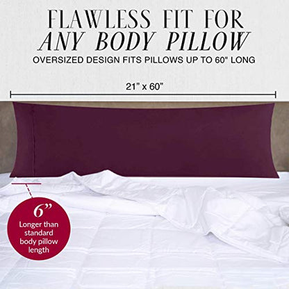  Italian Luxury Body Pillow Cover - Soft 21" X 60" Microfiber Long Pillow Case W/ No Zipper - Fits 20" ﻿x 54" Pillow, Machine Washable, Gray