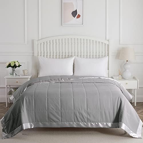  COMFLIVE Down Alternative Blanket With Satin Trim, Queen Size Blanket For Bed, Lightweight Blanket For All Seasons - Winter Summer Comfort Soft (Beige, Full/Queen)