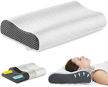  Joynox Memory Foam Pillow, Adjustable Contour Pillow For Neck Pain, Orthopedic Support Cervical Pillow For Sleeping, Ergonomic Bed Pillow For Back, Side, Stomach Sleepers, Grey Large