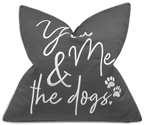  EURASIA DECOR You Me & Dogs Quote Embroidered Decorative Square Accent Throw Pillow Cover - Gifts For Dog Lover, Pet Lover, Home - 18x18 Inches, Grey