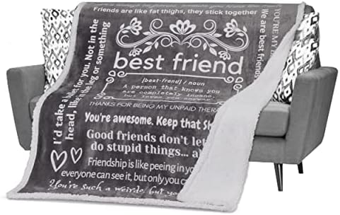  Unny Best Friend Birthday Gifts For Women, Best Friend Blanket, Unique Friendship Fun Gag Quotes For Bestie, BFF, Long Distance 60x50 Inches (Grey, Fleece)