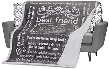  Unny Best Friend Birthday Gifts For Women, Best Friend Blanket, Unique Friendship Fun Gag Quotes For Bestie, BFF, Long Distance 60x50 Inches (Grey, Fleece)