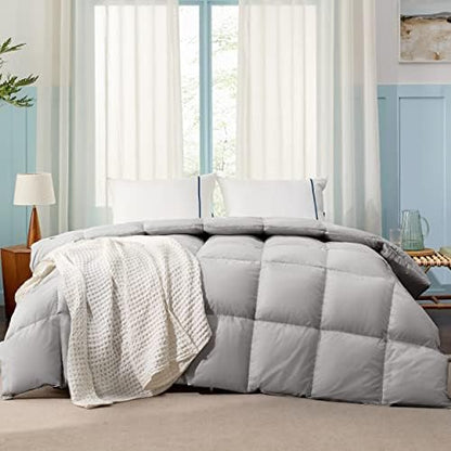  Goose Down Comforter Queen Size - Feather Down Comforter Queen For All Seasons, Extra Fluffy Queen Duvet Insert, 8 Corner Tabs, Machine Washable (90x90 Inches, 53 Oz)