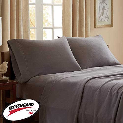  Peak Performance 3M Scotchgard Micro Fleece Bed Sheet Set Wrinkle And Stain Resistant, Soft Plush Sheets With 14" Deep Pocket, Cold Season Cozy Bedding-Set, Matching Pillow Case, Queen, Grey, 4 Piece