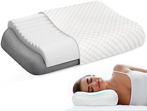 Cooloo8 Memory Foam Pillows, Double-Layer Anti Snoring Pillow, Contour Pillow Queen Size Bed Pillow For Sleeping, CertiPUR-US, White