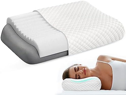  Cooloo8 Memory Foam Pillows, Double-Layer Anti Snoring Pillow, Contour Pillow Queen Size Bed Pillow For Sleeping, CertiPUR-US, White