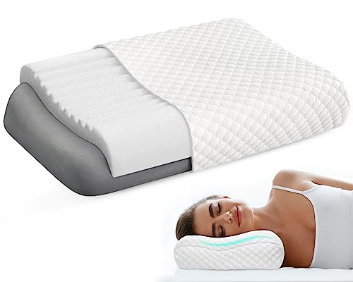  Cooloo8 Memory Foam Pillows, Double-Layer Anti Snoring Pillow, Contour Pillow Queen Size Bed Pillow For Sleeping, CertiPUR-US, White