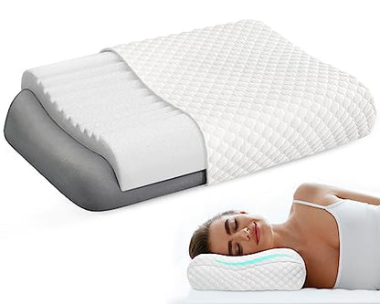  Cooloo8 Memory Foam Pillows, Double-Layer Anti Snoring Pillow, Contour Pillow Queen Size Bed Pillow For Sleeping, CertiPUR-US, White