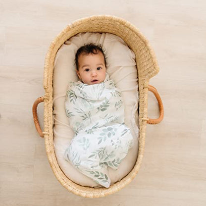  Organic Baby Muslin Swaddle Blankets For Boy Or Girl - Eucalyptus Leaves And Sage Swaddle Blanket 2 Pack - Soft Organic Cotton And Natural Bamboo Muslin, XLarge And Breathable, Boho Baby, 47" X 47"