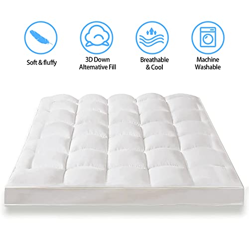  Ymula Mattress Topper Queen, Extra Thick Mattress Pad Pillow Top For Deep Sleep, Soft Mattress Protector Cover With 8"-21" Deep Pocket Overfilled 3D Snow Down Alternative Filling (White)