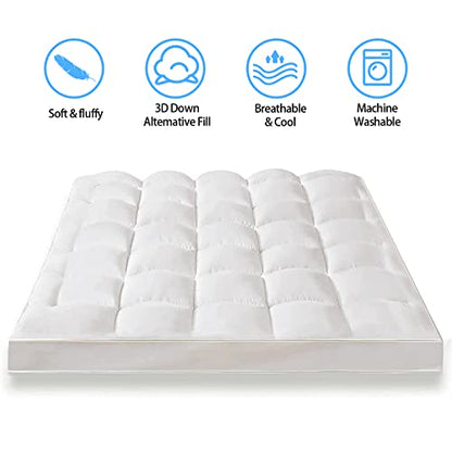  Ymula Mattress Topper Queen, Extra Thick Mattress Pad Pillow Top For Deep Sleep, Soft Mattress Protector Cover With 8"-21" Deep Pocket Overfilled 3D Snow Down Alternative Filling (White)
