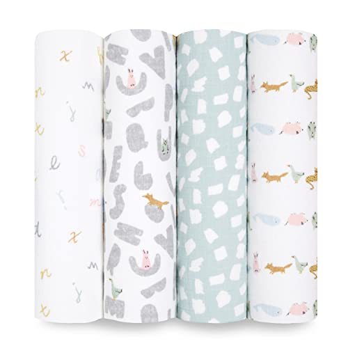  Aden + Anais Essentials Swaddle Blanket, Muslin Blankets For Girls & Boys, Baby Receiving Swaddles, Newborn Gifts, Infant Shower Items, Toddler Gift, Wearable Swaddling Set, 4 Pack, Damsel